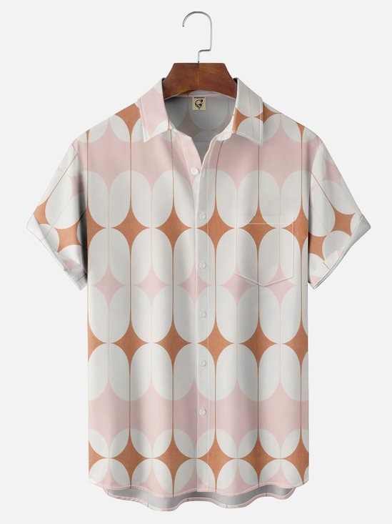 Moisture Wicking Medieval Geometric Color Block Chest Pocket Hawaiian Shirt