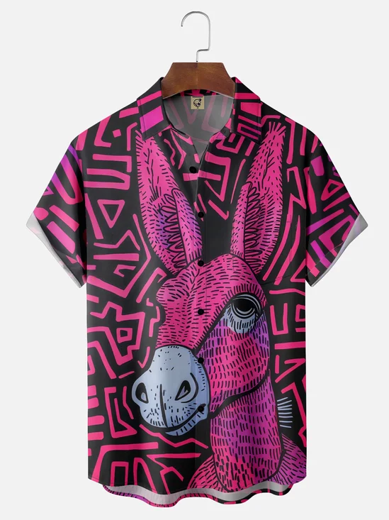 Moisture-Wicking Geometric Donkey Chest Pocket Hawaiian Shirt