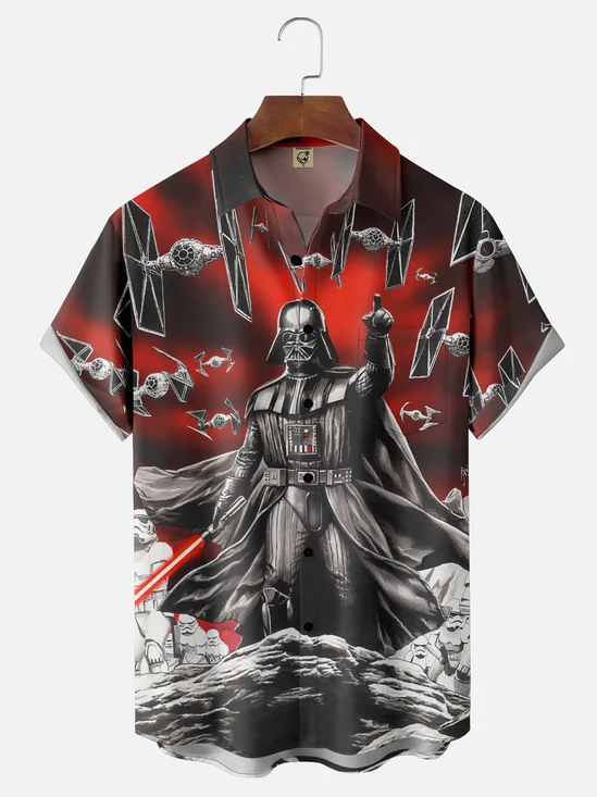 Moisture Wicking Star Robot Chest Pocket Hawaiian Shirt