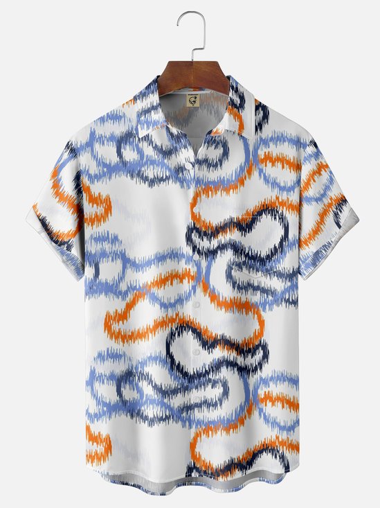 Moisture Wicking Geometric Abstract Painting Chest Pocket Hawaiian Shirt