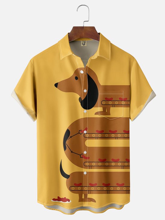 Moisture Wicking Dachshund Chest Pocket Hawaiian Shirt