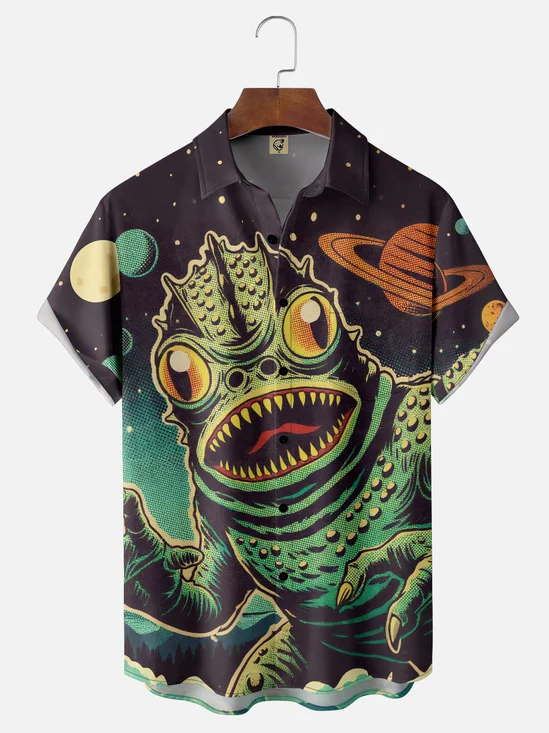 Moisture-Wicking Monster Universe Chest Pocket Hawaiian Shirt
