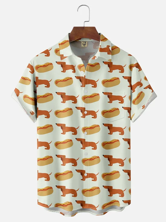 Moisture Wicking Vintage Hot Dog Dachshund Chest Pocket Hawaiian Shirt