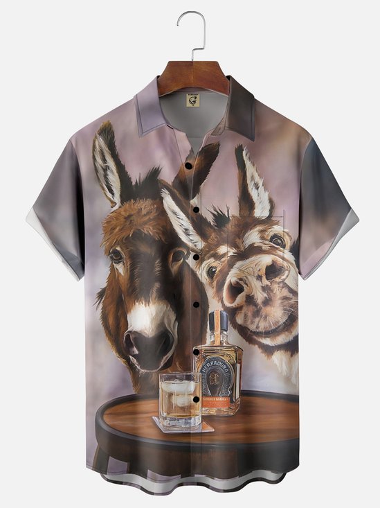 Moisture-Wicking Ombre Abstract Donkey Chest Pocket Hawaiian Shirt