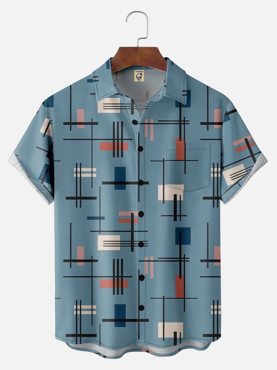 Big Size Moisture-wicking Geometric Chest Pocket Casual Shirt