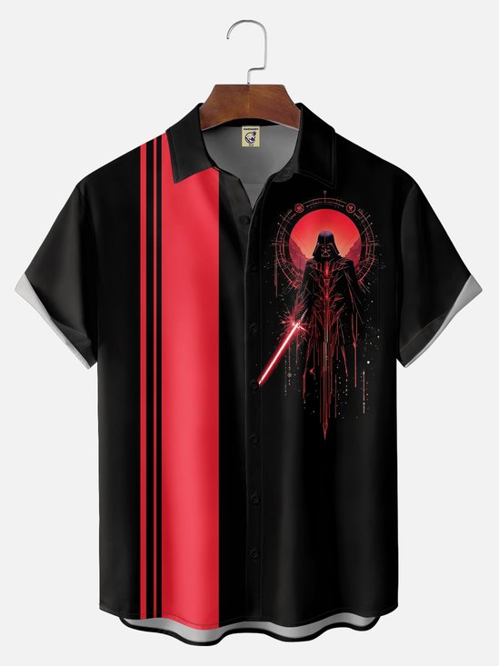 Big Size Moisture-wicking Star Universe Chest Pocket Bowling Shirt