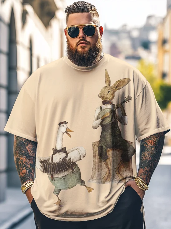 Hardaddy x Mikekoubou Big Size Men's Rabbit Duck Funny Band Art Loose T-shirt