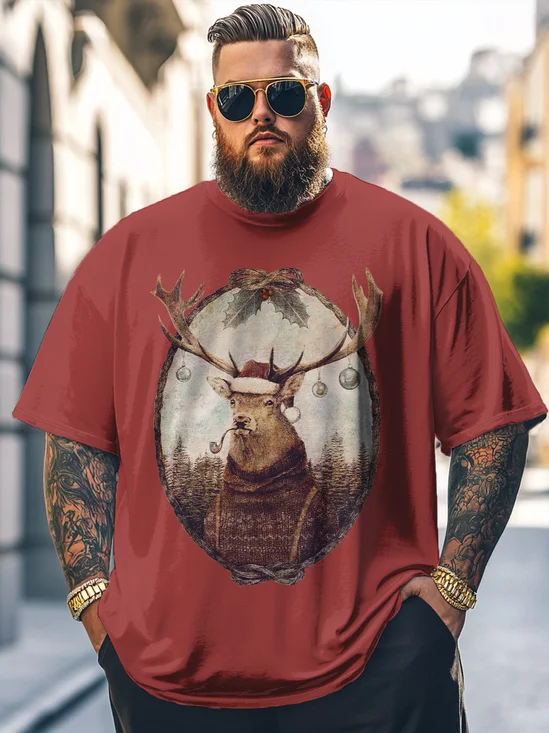 Hardaddy x Mikekoubou Big Size Men's Christmas Reindeer Art Loose T-shirt