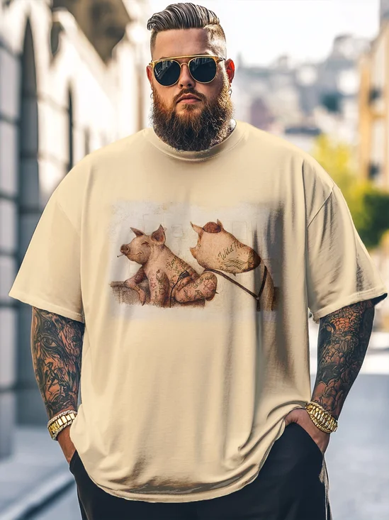 Hardaddy x Mikekoubou Big Size Men's Funny Tattoo Pig Art Loose T-shirt