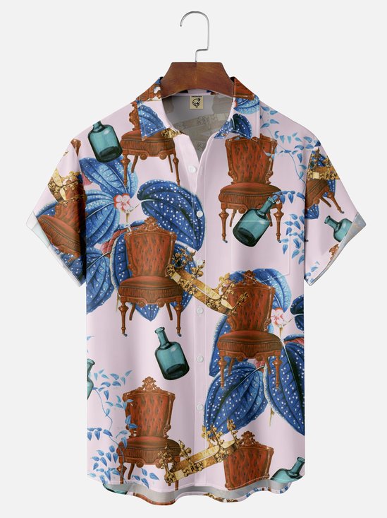 Hardaddy X Emmar Studio Moisture Wicking Vintage Plant Sofa Chair Wine Bottle Chest Pocket Hawaiian Shirt