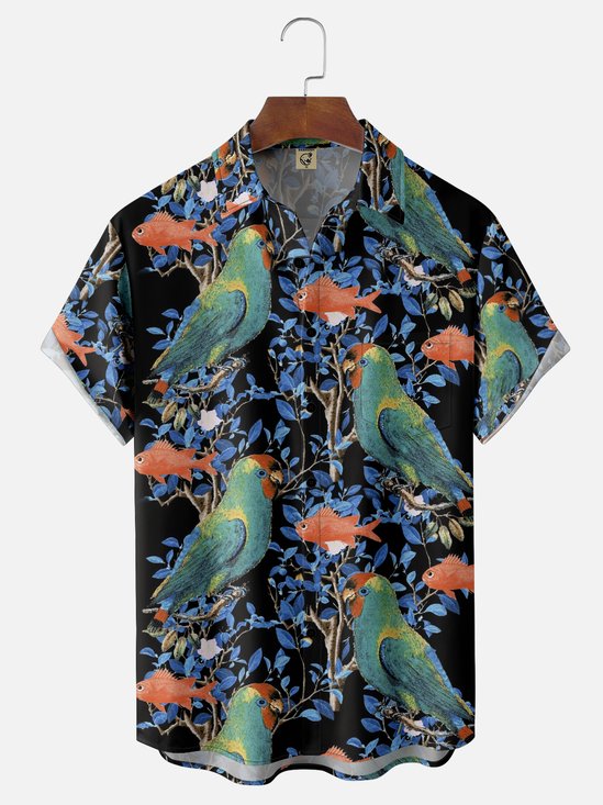 Hardaddy x Emmar Studio Moisture Wicking Vintage Flora Parrot Chest Pocket Hawaiian Shirt