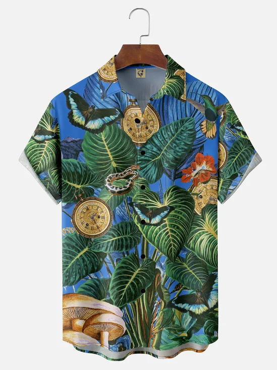 Hardaddy x Emmar Studio Moisture Wicking Vintage Floral Butterfly Chest Pocket Hawaiian Shirt