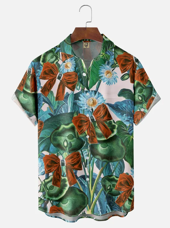 Hardaddy x Emmar Studio Moisture Wicking Vintage Floral Bow Chest Pocket Hawaiian Shirt