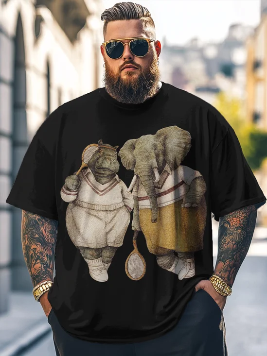 Hardaddy x Mikekoubou Big Size Men's Elephant Hippo Fun Art Loose T-shirt