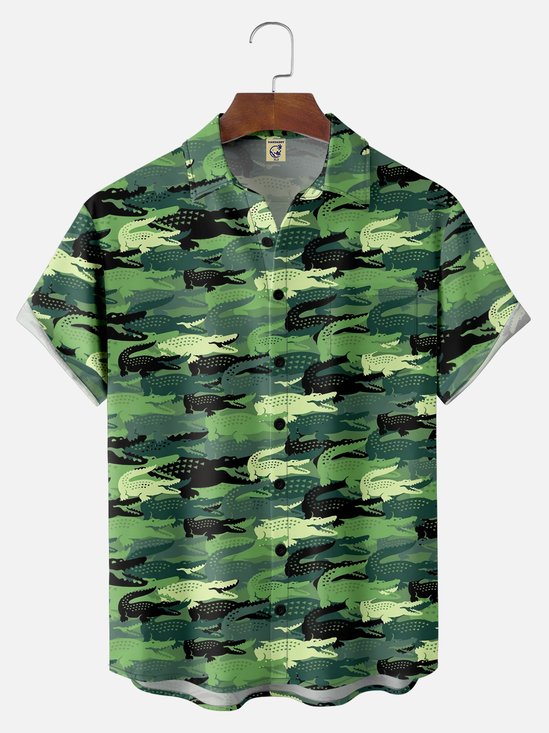 Big Size Moisture-wicking Alligator Chest Pocket Hawaiian Shirt