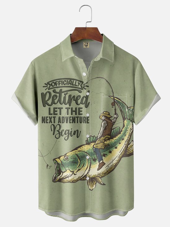 Moisture-wicking Retired Fishing Chest Pocket Casual Shirt
