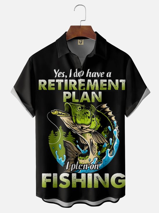 Moisture-wicking Retired Fishing Chest Pocket Hawaiian Shirt