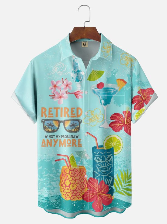 Moisture-wicking Cocktail Tiki Retired Chest Pocket Hawaiian Shirt