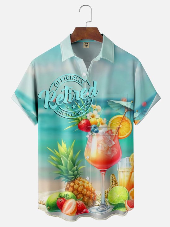Moisture-wicking Retired Cocktail Fruits Chest Pocket Hawaiian Shirt