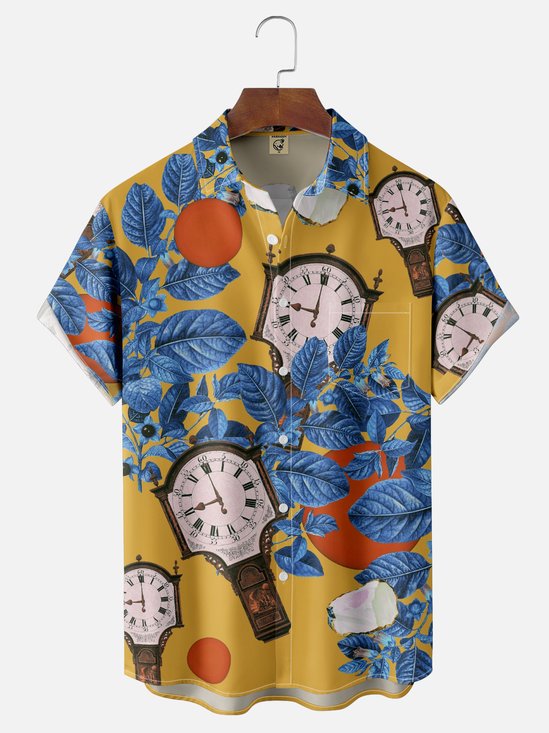 Hardaddy x Emmar Studio Moisture Wicking Vintage Flora Clock Chest Pocket Hawaiian Shirt