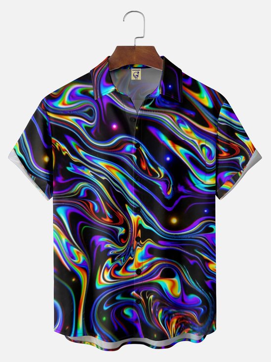 Big Size Moisture-wicking Gradient Color Chest Pocket Casual Shirt