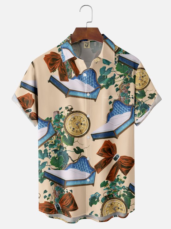 Hardaddy X Emmar Studio Moisture Wicking Vintage Botanical Clock Bed Chest Pocket Hawaiian Shirt