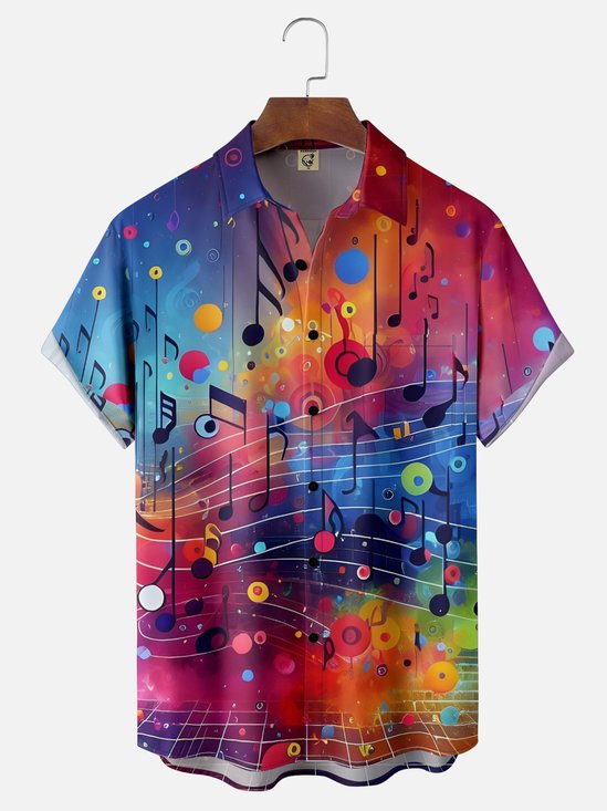 Moisture-wicking Music Notes Chest Pocket Casual Shirt