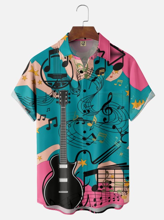 Moisture-wicking Music Guitar Chest Pocket Casual Shirt