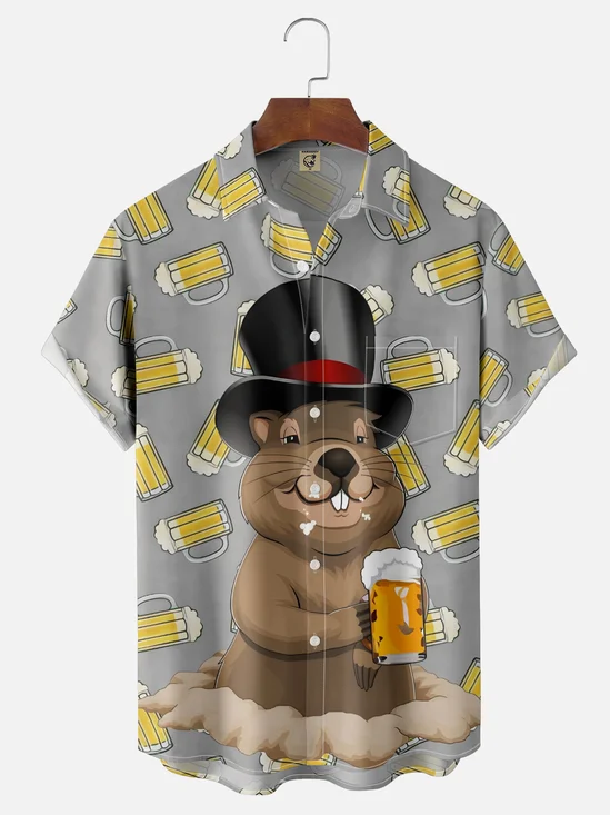 Moisture Wicking Groundhog Beer Chest Pocket Hawaiian Shirt