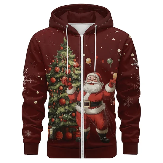 Santa Claus and Christmas Tree Art Zipper Hoodie Sweatshirt