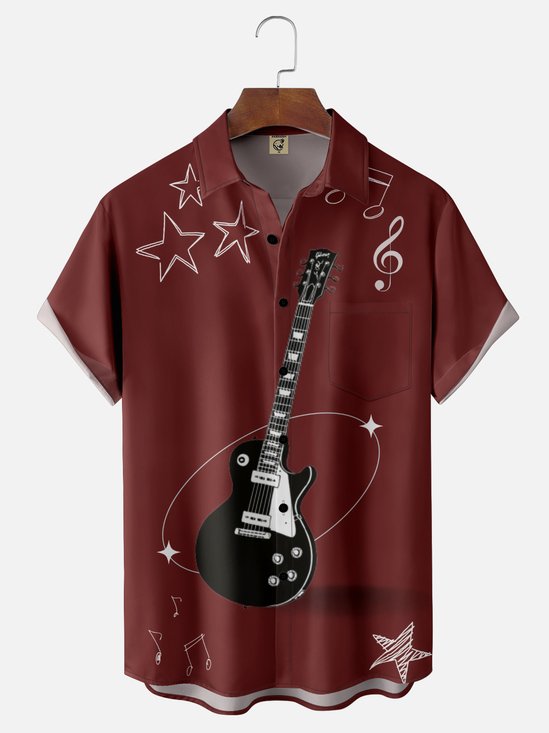 Moisture-wicking Music Guitar Chest Pocket Casual Shirt