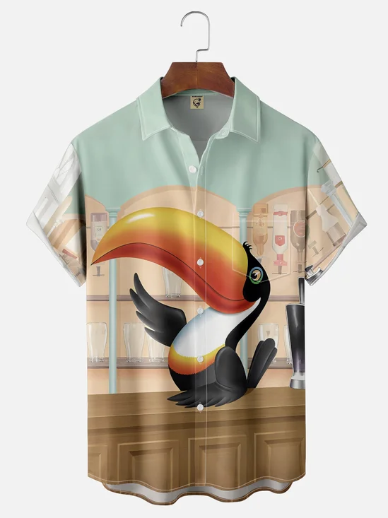Moisture Wicking Toucan Chest Pocket Hawaiian Shirt