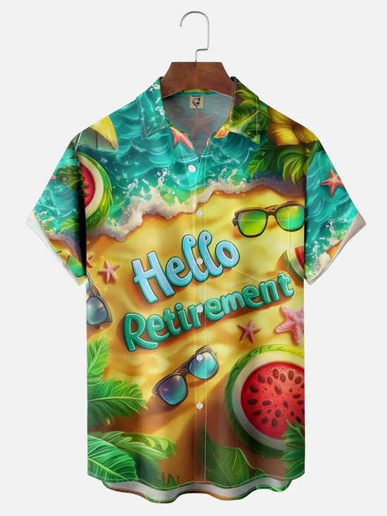 Moisture-wicking Watermelon Retirement VacationChest Pocket Hawaiian Shirt