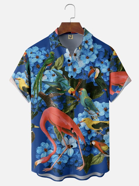 Hardaddy X Emmar Studio Moisture Wicking Vintage Tropical Plants Flamingo Toucan Parrot Chest Pocket Hawaiian Shirt