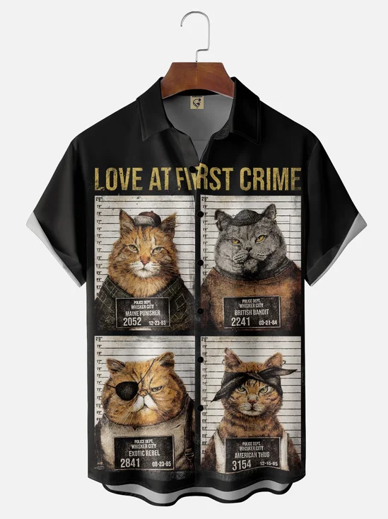 Hardaddy x Mikekoubou Moisture Wicking Art Wanted Cat Chest Pocket Hawaiian Shirt