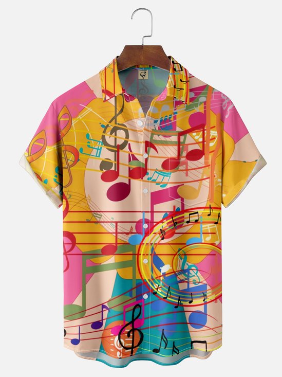 Moisture-wicking Music Notes Chest Pocket Casual Shirt