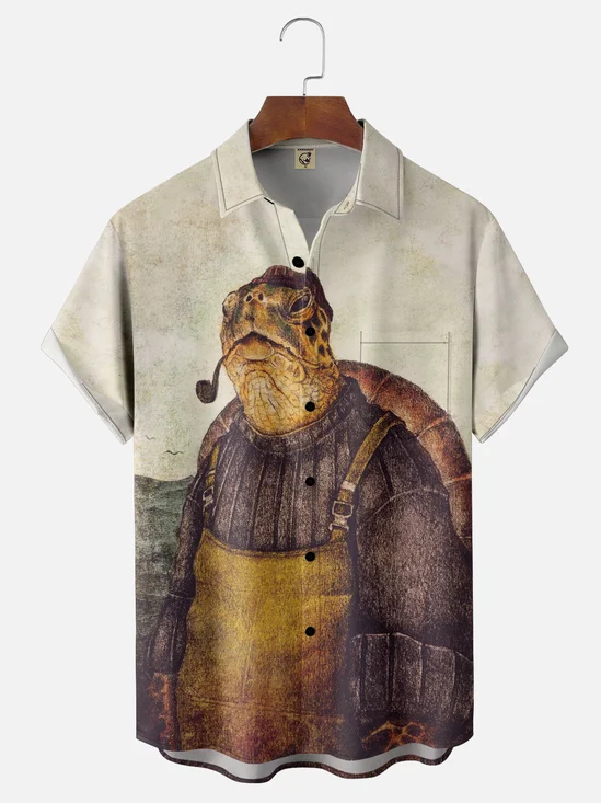 Hardaddy x Mikekoubou Moisture Wicking Artwork Sea Turtle Chest Pocket Hawaiian Shirt
