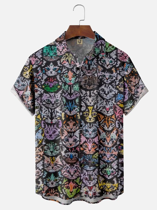 Moisture-wicking Art Cats Chest Pocket Casual Shirt