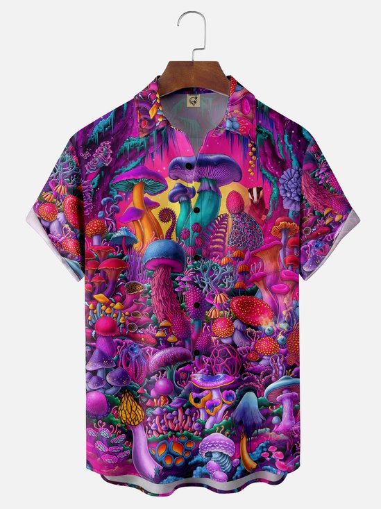 Moisture-wicking Hippie Mushroom Chest Pocket Casual Shirt
