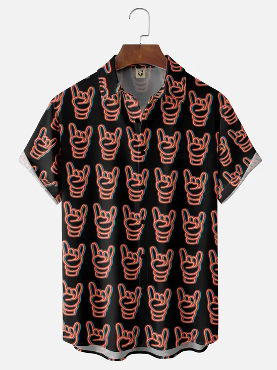 Moisture Wicking Rock Chest Pocket Hawaiian Shirt
