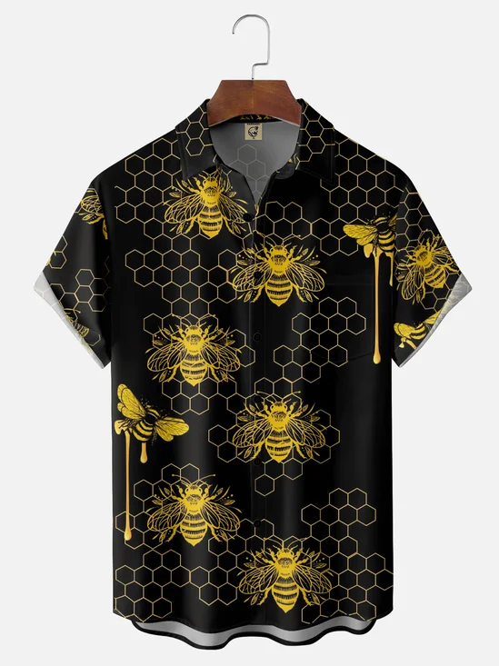 Moisture Wicking Bee Honey Chest Pocket Hawaiian Shirt