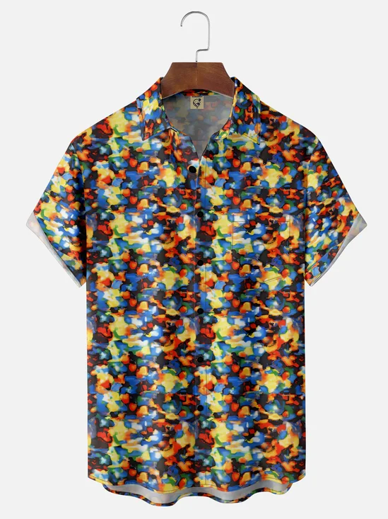 Moisture Wicking Art Gradient Dots Chest Pocket Hawaiian Shirt