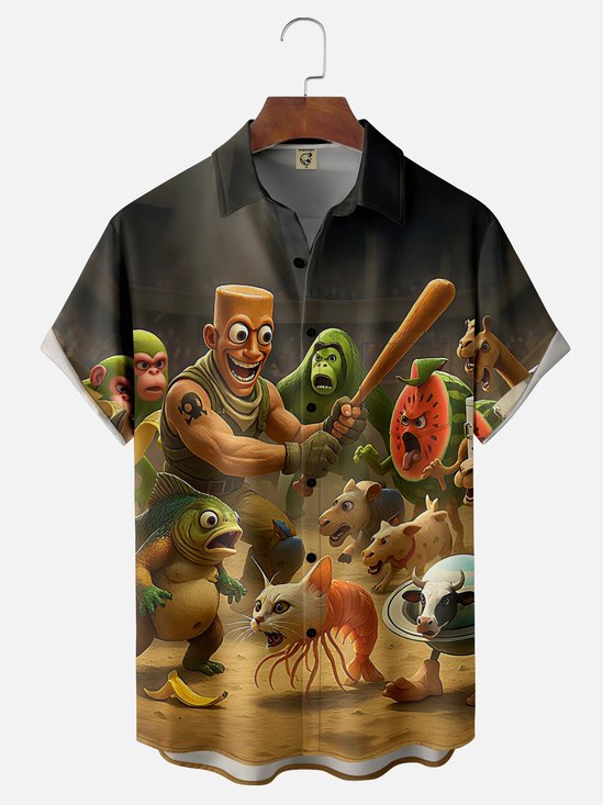 Moisture Wicking Funny Animal Chest Pocket Hawaiian Shirt