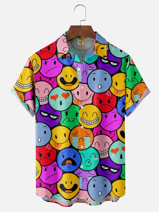 Moisture Wicking Art Face Chest Pocket Hawaiian Shirt