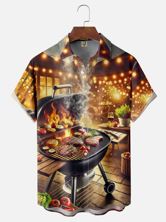 Moisture-wicking Party BBQ Fun Grill Chest Pocket Casual Shirt