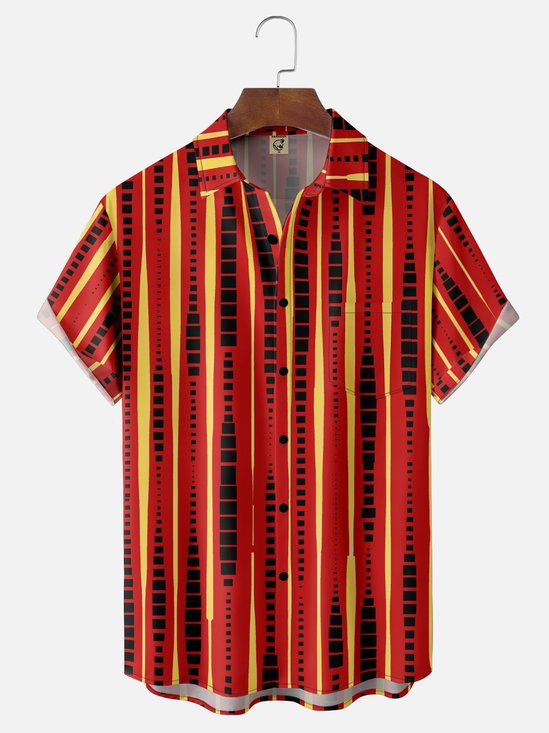 Moisture-wicking Geometric Abstract Stripes Chest Pocket Casual Shirt