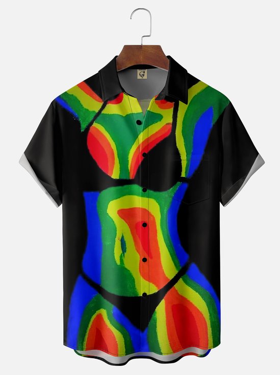 Moisture-wicking Human Body Infrared Art Bikini Chest Pocket Casual Shirt