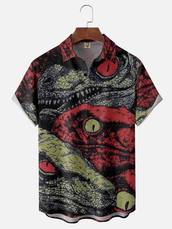 Moisture-wicking Tyrannosaurus Rex Dinosaur Chest Pocket Hawaiian Shirt