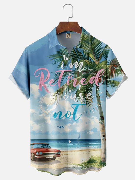Moisture Wicking Seaside Retirement Chest Pocket Hawaiian Shirt