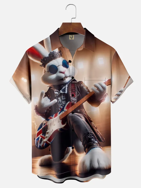 Moisture Wicking Rock Bunny Chest Pocket Hawaiian Shirt